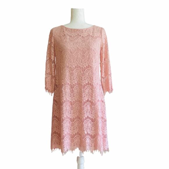 Jessica Howard Dresses & Skirts - Jessica Howard Dress Blush Pink Lace 3/4 Sleeve Lined Sheath Party Size 8P